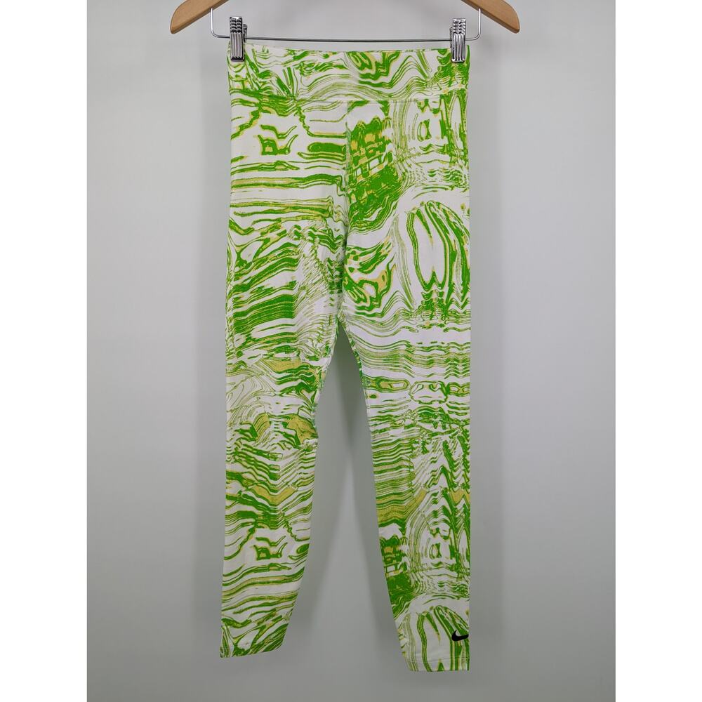 EUC Nike Sportswear High Rise Tight Fit Green & White Leggings Women's Small